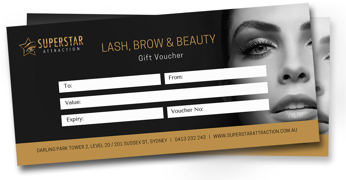 Superstar Attraction Gift Vouchers for Eyelash Extensions, Lash Lift, Brow Lamination and more