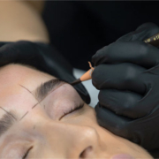 session with eyebrow tattooing